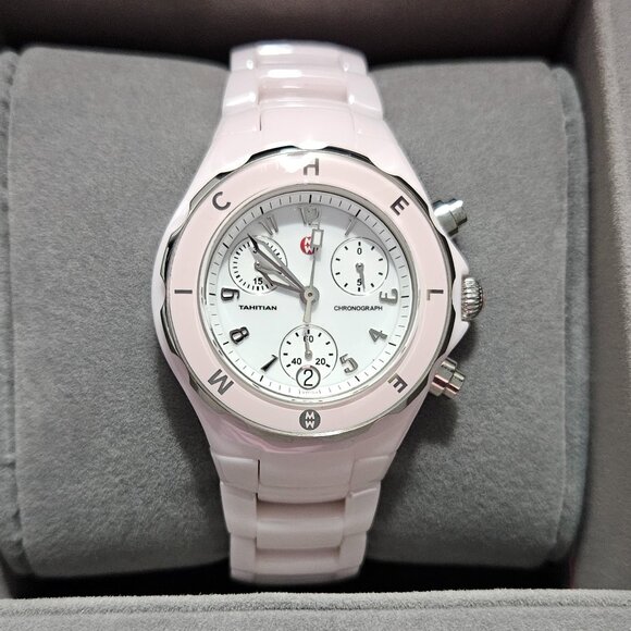 Michele Accessories - Michele Pink Ceramic Chrono Watch